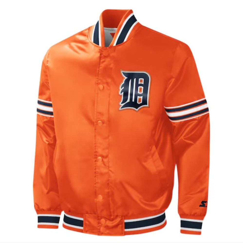 Detroit Tigers Starter Slider Satin Full-Snap Varsity orange Jacket, Size Large
